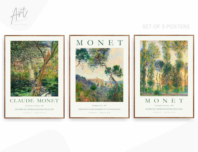Set of 3 Monet Museum Landscape Poster Prints Exhibition Gallery Wall Art Paintings 