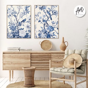 Classic Blue Chinoiserie Set of 2 Posters Art, Extra Large Wall Art