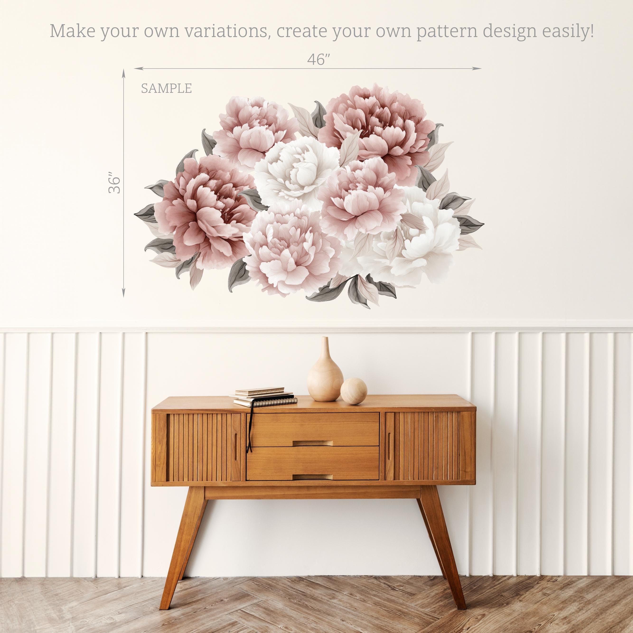 Peel and Stick Wall Decal, Peony Flowers Wall Sticker, Watercolor Peony ...