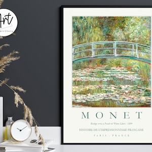 Claude Monet Watercolor Gallery Wall Art Exhibition Poster Prints - Bridge over a Pond of Water Lilies - 1899