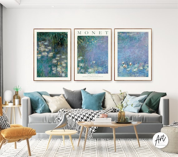 Monet Set of 3 Exhibition Museum Poster Art Prints Gallery Wall Paintings - Water Lilies
