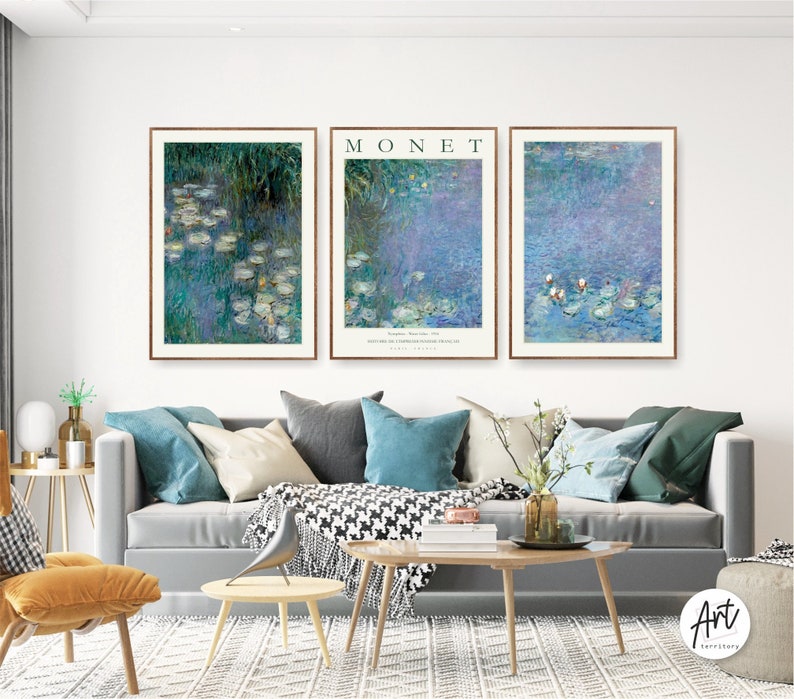Monet Set of 3 Exhibition Museum Poster Art Prints Gallery Wall Paintings - Water Lilies image 1