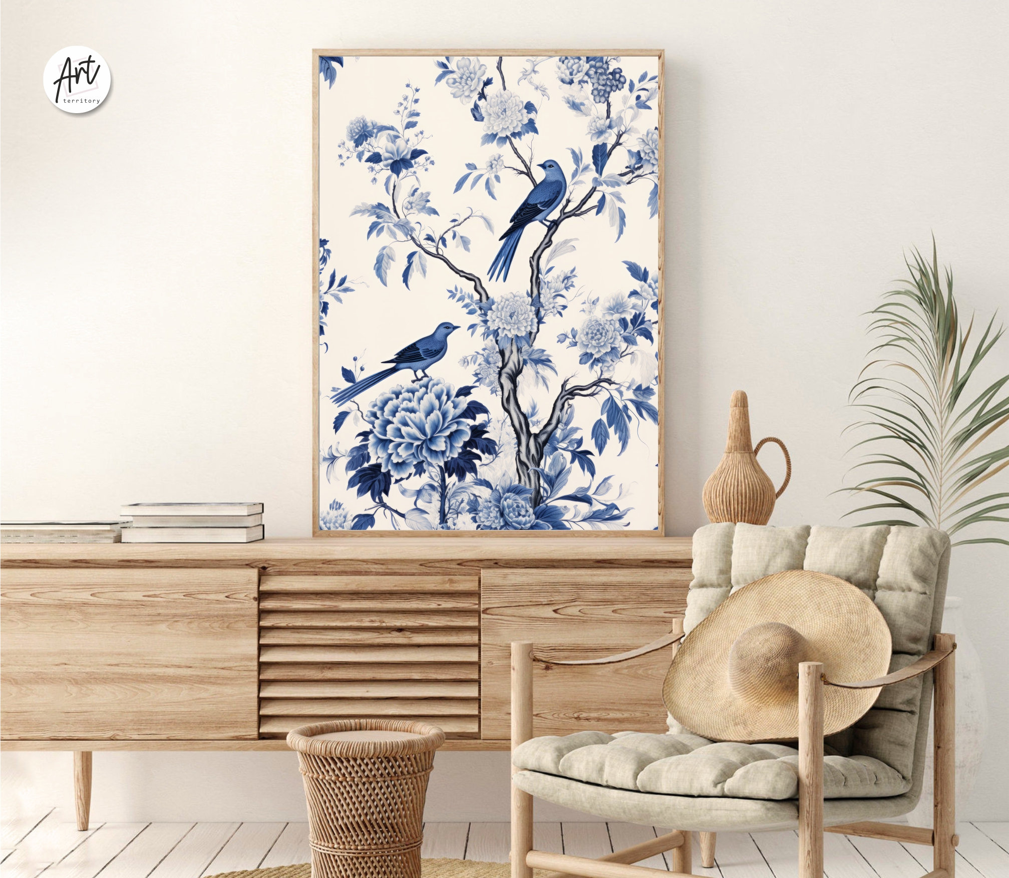 Chinoiserie Art Print, Extra Large Blue Wall Art Decor, Vintage Antique ...