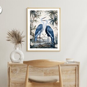 Great Blue Heron Print, William Morris Print, Watercolor Painting, Minimalist Coastal Room Decor, Extra Large Bird Picture