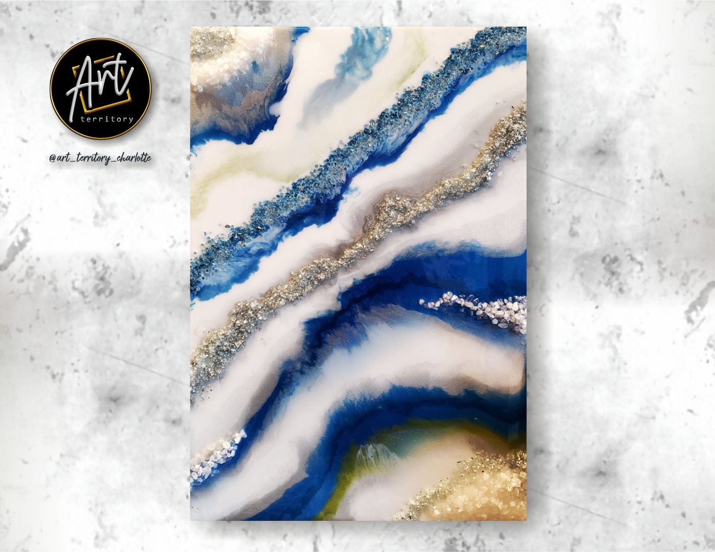 Navy Blue and Gold Epoxy Resin Art-crystal Resin Geode Wall Art-resin Wall  Art-golden Epoxy Art-blue Geode Wall Art-quartz and Amethyst Art 