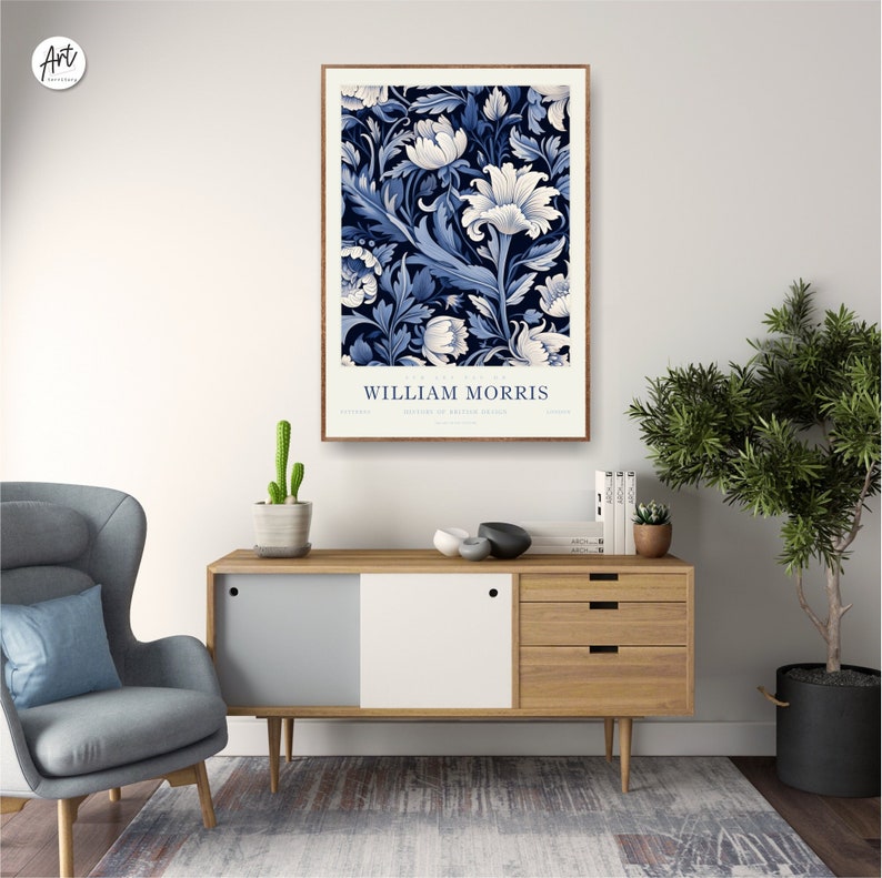 William Morris Print, Vintage Botanical Trendy Floral Blue Wall Art ...