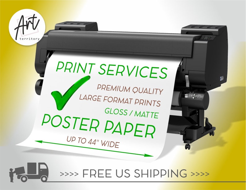 Poster Print Services Fast turnaround Print and mail Free Shipping Wide format print up to 44 on Poster paper /& Canvas print