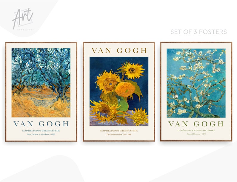 Van Gogh Set of 3 Poster Prints Gallery Wall Art Exhibition Paintings image 1