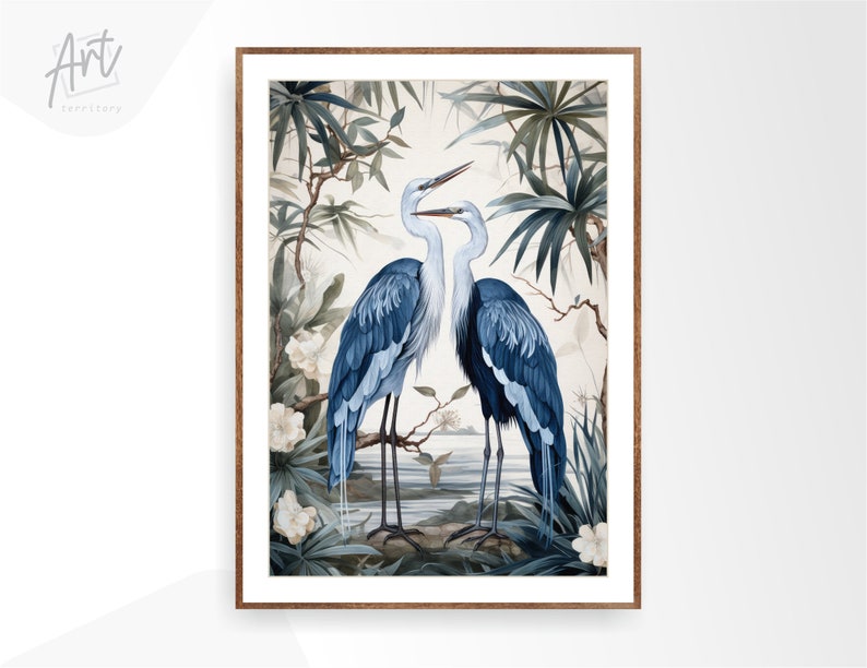 Great Blue Heron Print, Wedding Gift, William Morris Print, Watercolor Painting, Minimalist Coastal Room Decor, Extra Large Bird Picture image 6