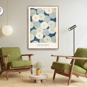 Japanese Art Print, Exhibition Poster, Gallery Modern Blue Wall Art, Woodblock Poster