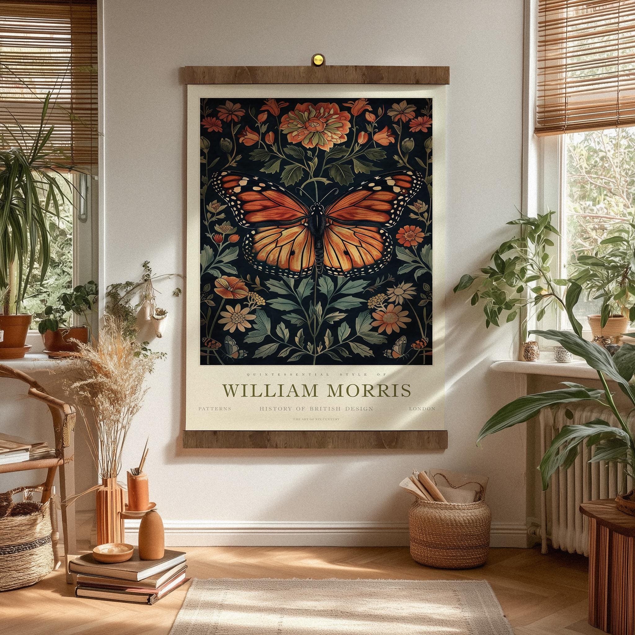 William Morris Butterfly Wall Art, Vintage Botanical Tapestry - Etsy