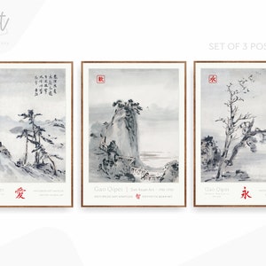 Set di 3 stampe di poster Zen da parete giapponesi - Gao Qipei