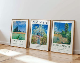 Claude Monet Poster Set of 3 | French Impressionist Wall Art Prints | Vintage Landscape Art | Monet Painting Reproduction Decor