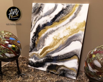 18x24 VENTA Geode Cristal Resina Arte Vidrio Gran Ágata Listo para ENVIAR Arte Mural Abstracto Personalizado Plata Blanco, Pinturas sobre Lienzo