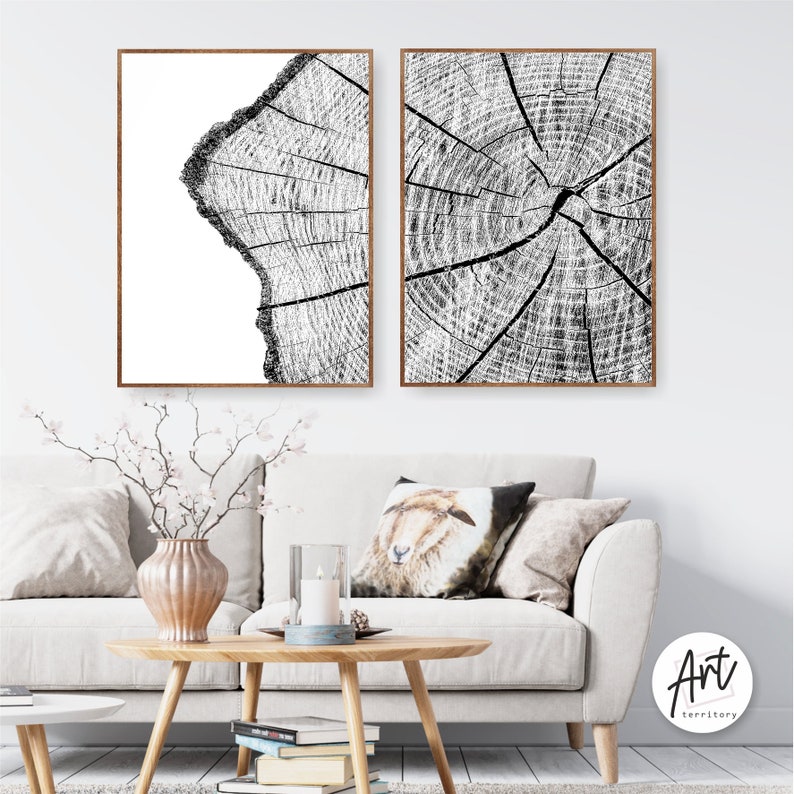 Tree Ring Black and White Print Set Lake House Wall Art - Etsy
