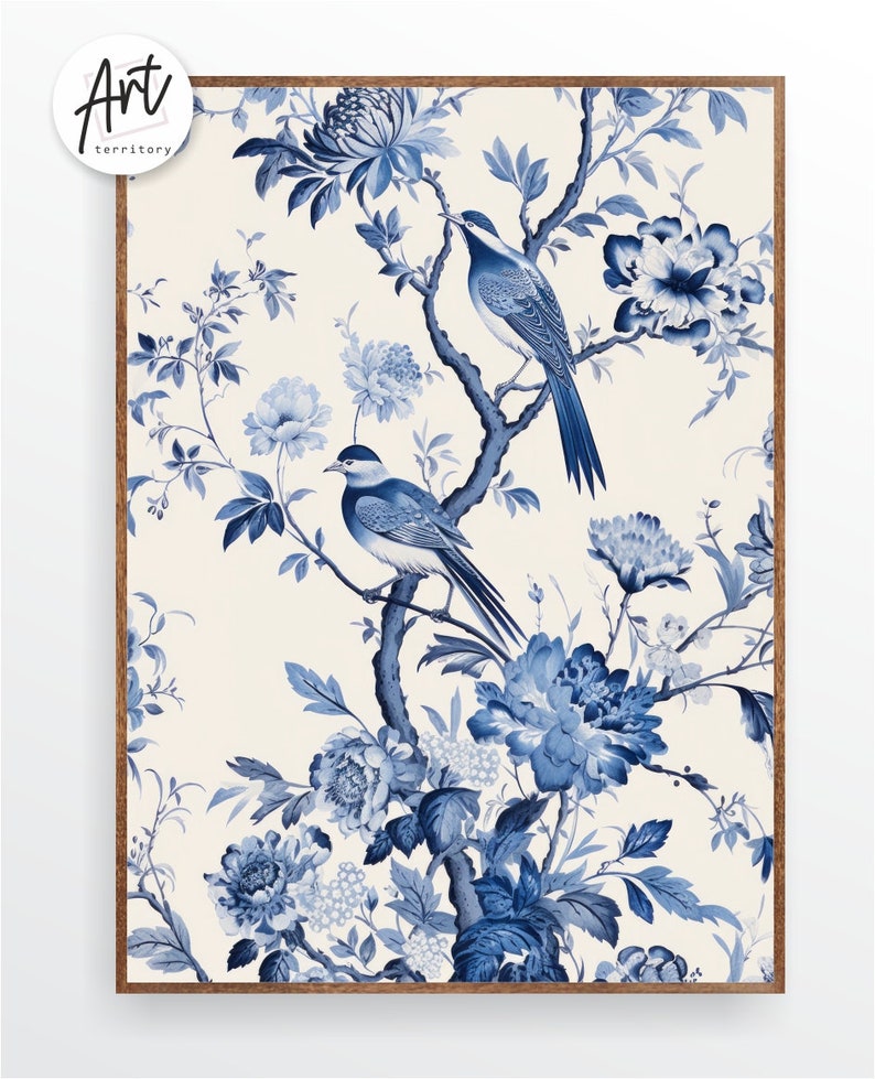 Classic Blue Chinoiserie Set of 2 Posters Art, Extra Large Wall Art