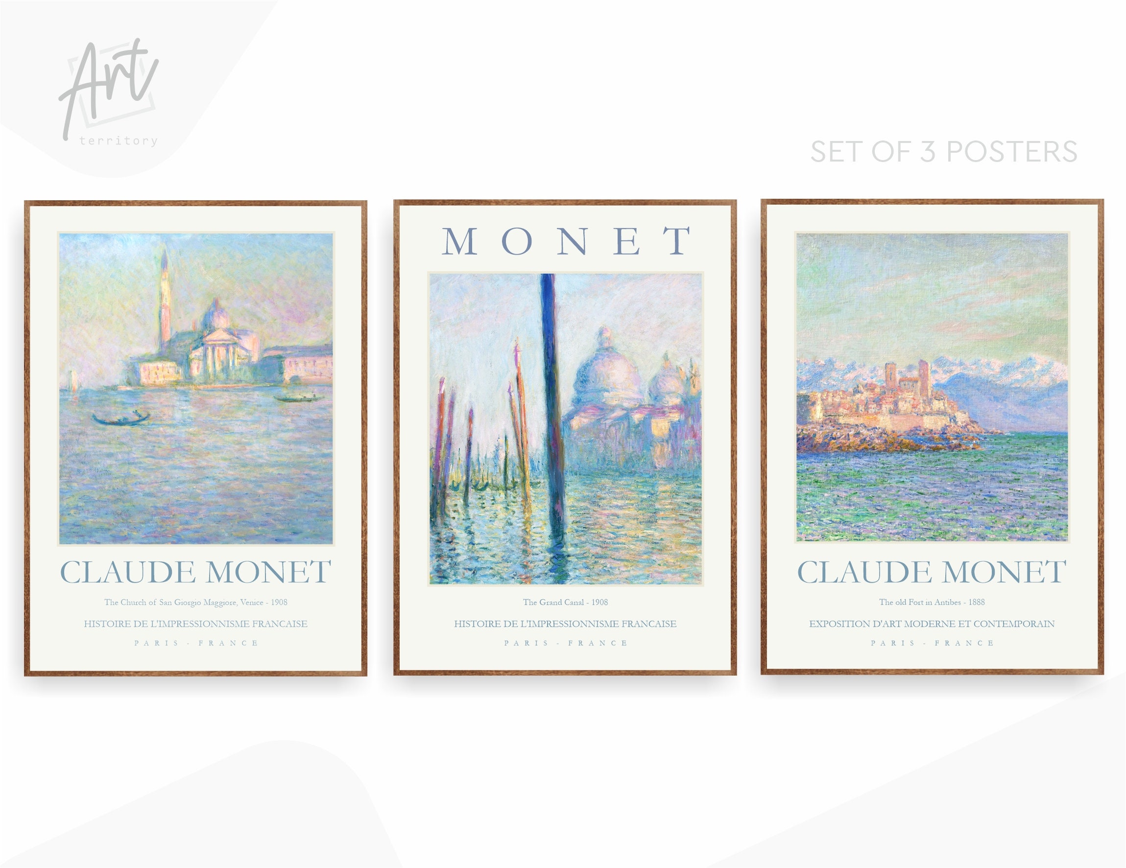 Claude Monet Gallery Wall Art Set of 3 Poster Prints Exhibition Paintings