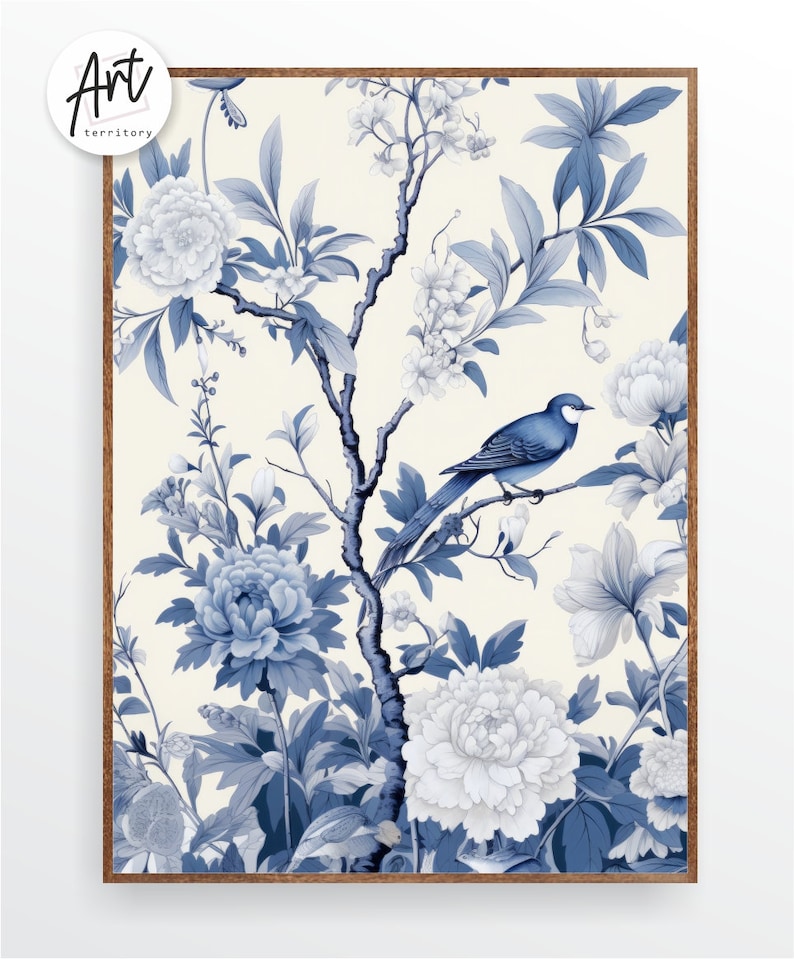 Classic Blue Chinoiserie Set of 2 Posters Art, Extra Large Wall Art image 6