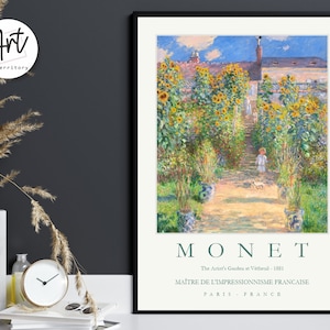 Exposición de carteles impresos en la galería de acuarelas de Claude Monet, arte mural - El jardín del artista en Vétheuil - 1881