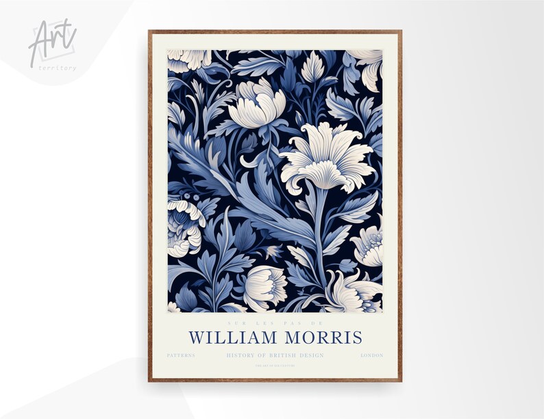 William Morris Print, Vintage Botanical Trendy Floral Blue Wall Art ...