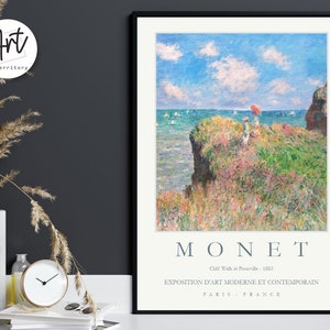 Watercolor Gallery Wall Art Exhibition Poster Prints Claude Monet  - Cliff Walk at Pourville - 1882