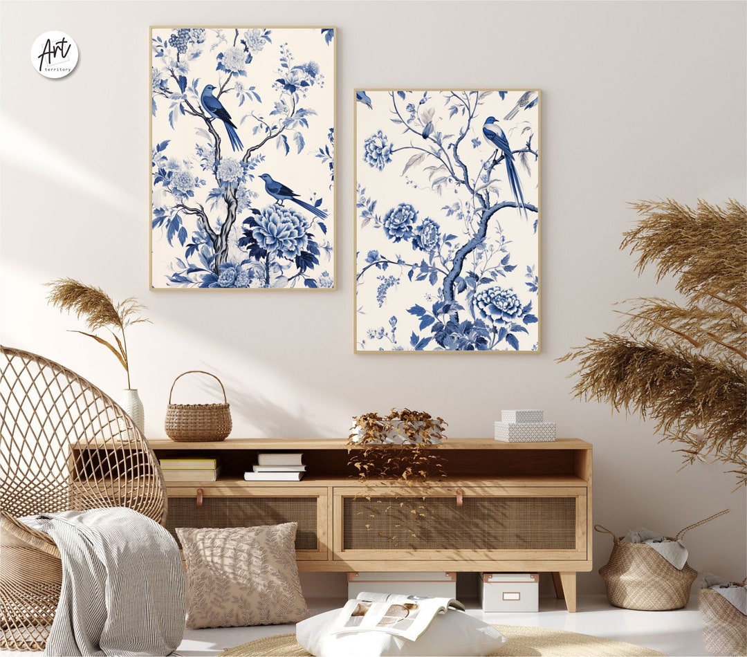 Set of 2 Classic Blue Chinoiserie Posters Art, Extra Large Wall Art - Etsy