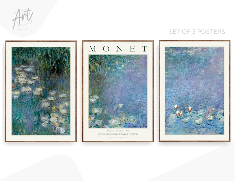 Claude Monet - Water Lilies, Gallery Wall Museum Exhibition Large Art Poster Set.
