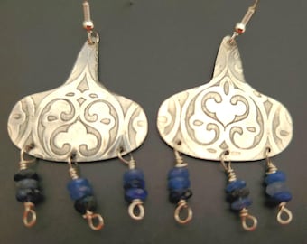 Kazakh pattern silver kyanite earrings