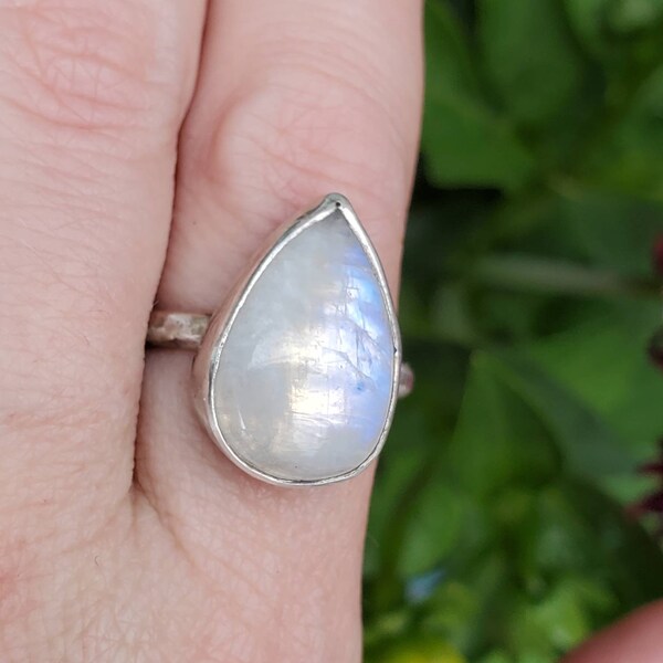 Rainbow moonstone silver ring size 7