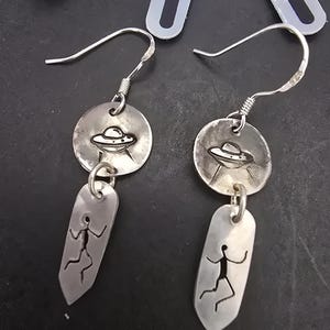 Alien abduction silver earrings 2