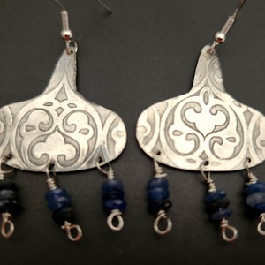 Kazakh pattern silver kyanite earrings