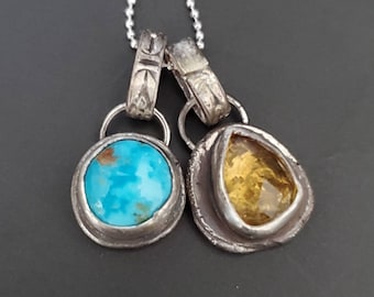 Citrine and turquoise charms on heavy gauge silver. Solidarity with Ukraine series.