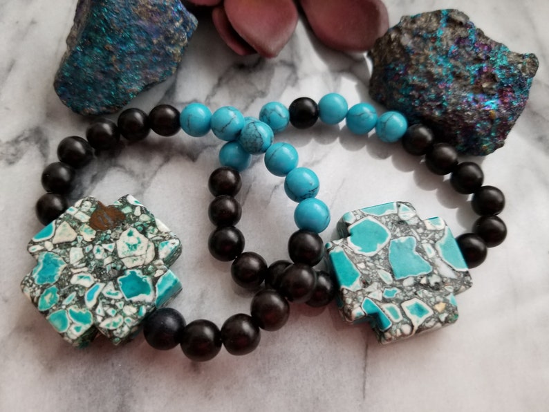 Sothwest cross in black stretch bracelet