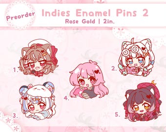 Pines de esmalte independientes de Vtuber: Mint Fantome, Raki Kazuki, Mwocha.ch, Nemimi Yane, Shachimu