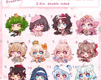 Vtuber Acrylic Charms: Indies and Phase Connect - Rie, Bibi Biscuit, Raki Kazuki, Nemimi Yane, Mint Fantome, Pippa Pipkin