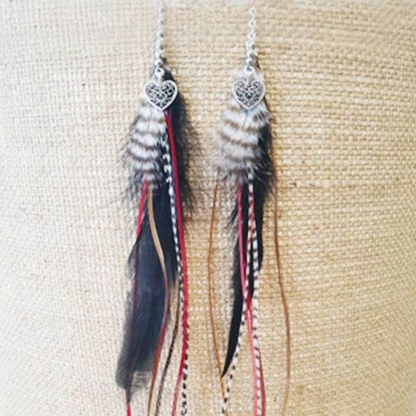 Boucles d’oreilles BoHo Heart Feather - Plumes rouges naturelles extra-longues - événements du festival