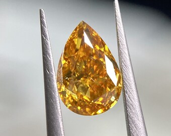 0.38 Carat Fancy Vivid Yellow-Orange Diamond Pear Modified Brilliant Diamond Shape 100% Natural GIA CERTIFIED Diamond