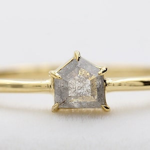 Natural Handmade 0.37 Carat Black Stone Pentagon Cut Diamond, Salt And Pepper Ring In 14K White, Yellow & Rose Gold
