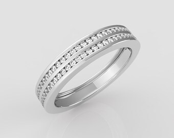 Natural Diamond Ring Round Brilliant Cut White Diamond Half Eternity Ring For Engagement In 14K White Gold