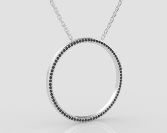 Black Diamond Necklace For Her Black Diamond Gift For Anniversary Gift 10K White Gold