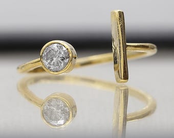 Salt and Pepper Diamond Ring: 14K Yellow Gold Solitaire (0.27 Carat Round Shape)