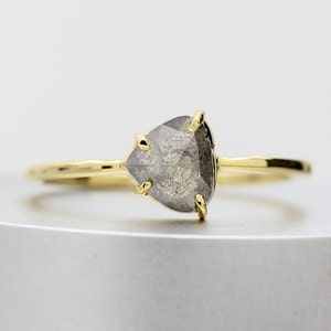Natural Diamond 0.81 Carat Trillion Shape Diamond Salt and Pepper Diamond Ring In 14K White Gold Engagement Ring