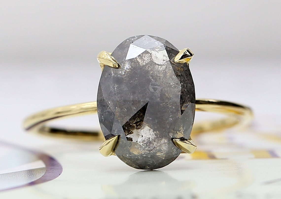 Vintage Salt and Pepper Diamond Engagement Ring Yellow Etsy