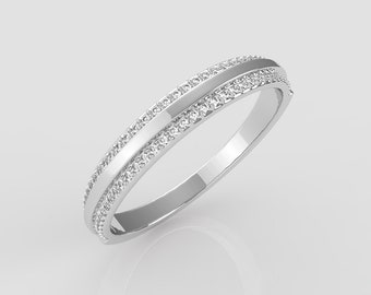 Natural Diamond Ring Round Brilliant Cut White Diamond Half Eternity Ring For Engagement In 14K White Gold