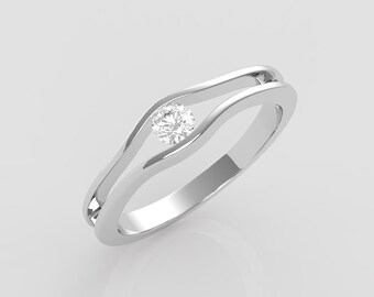 Natural Diamond Ring Round Brilliant Cut White Diamond For Anniversary Ring In 14K White Gold