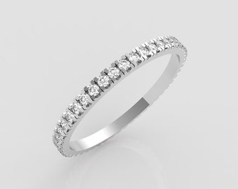Natural Diamond Ring Round Brilliant Cut White Diamond Full Eternity Engagement Ring In 14K White Gold
