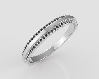 Black Diamond Ring Round Brilliant Cut Diamond Half Eternity Ring For Engagement In 14K White Gold