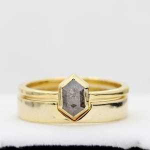Salt and Pepper Diamond Ring, 0.88 Carat Hexagon in 14K White Gold