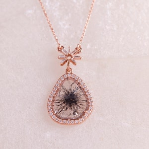 Natural Handmade Prong Set 1.61 Carat Round, Baguette & Slice Diamond, Salt and Pepper Necklace In 14K Rose Gold