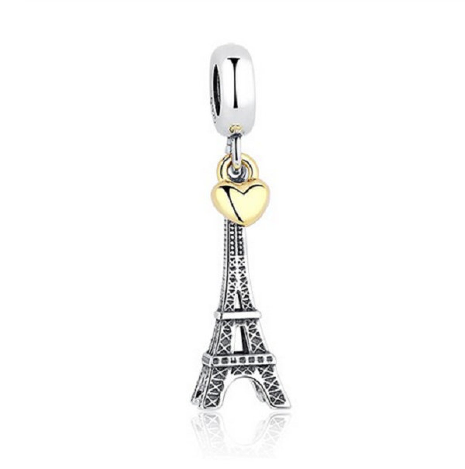 Paris Eiffel Tower & Gold Heart Charm 100% 925 Sterling Silver - Etsy